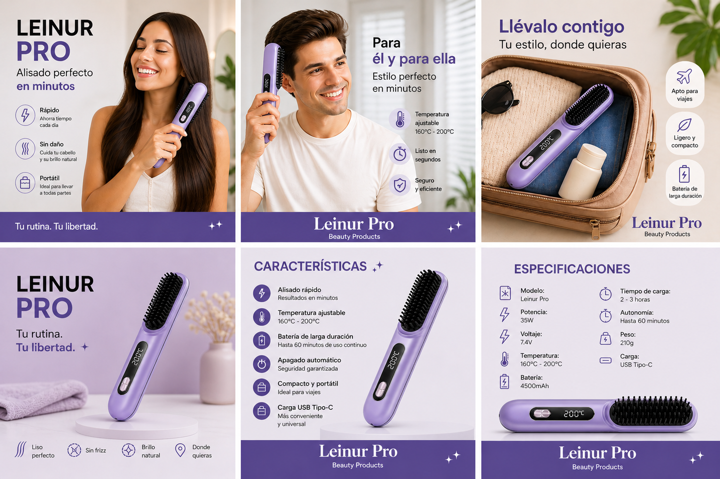 Cepillo Alisador Inalámbrico Leinur Pro